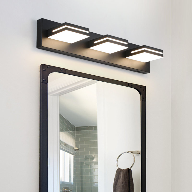 Lumières de meuble-lavabo modernes à DEL à intensité variable pour miroir, Trois lumières, Noir mat