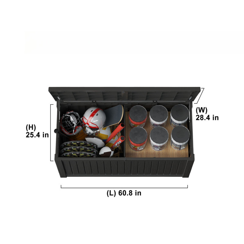 Boîte de rangement pour l'extérieur, bac de patio en résine 150 gallons et banc, Noir, noir, noir, noir