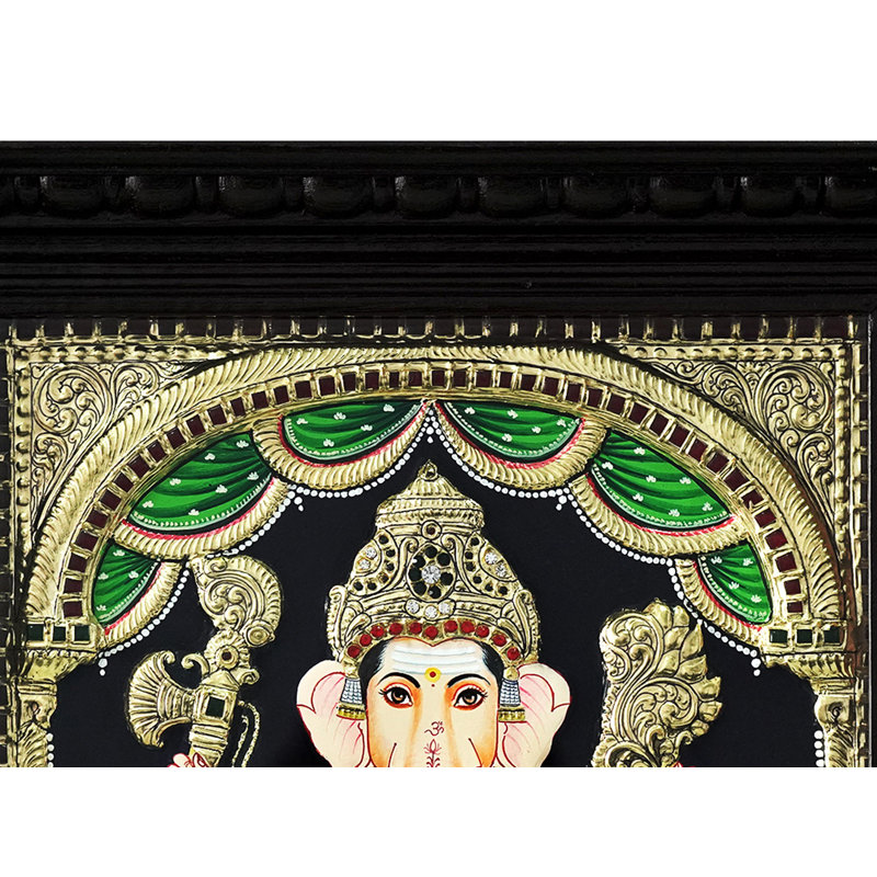 Dieu Ganesha avec Modak | Peinture avec cadre Tanjore | Couleur traditionnelle avec or 24 carats