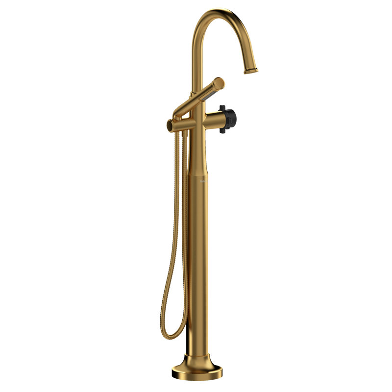 Momenti™ Single Hole Floor Mount Tub Filler Trim with C-Spout, Brushed Gold/Black