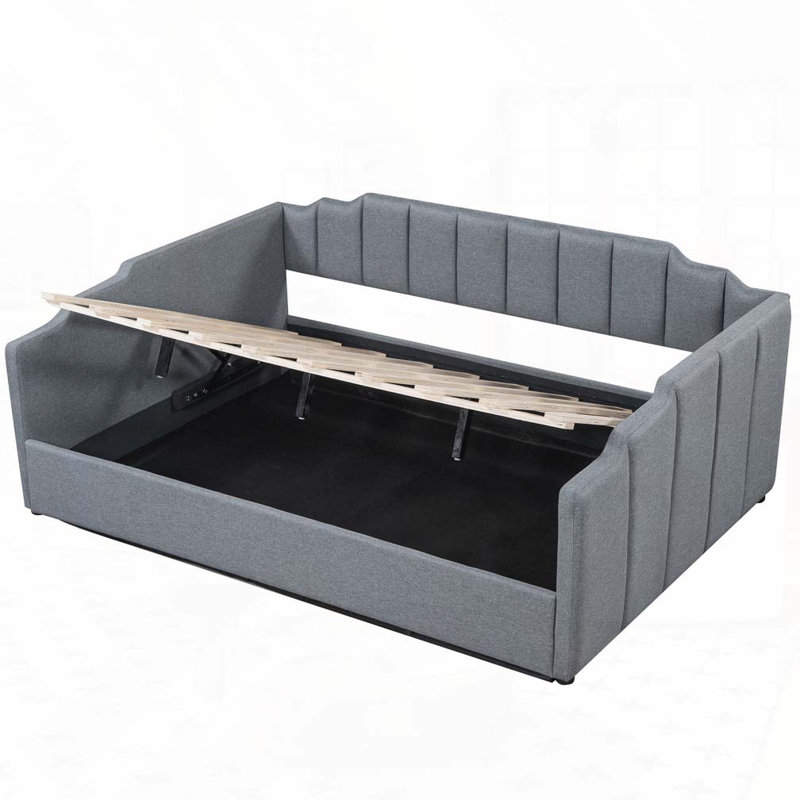 Upholstered Daybed with Underneath Storage, Gray, Full