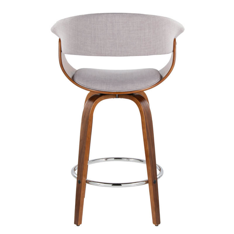 Walnut and Chrome Swivel Counter Stools with Cushioned Seat