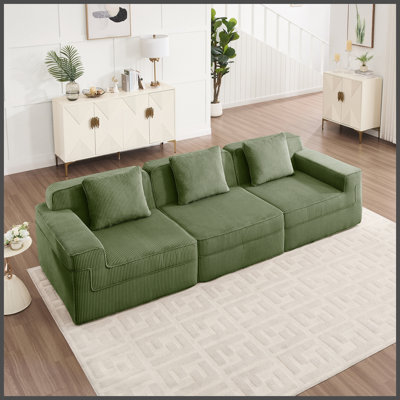 Canapé modulaire 3 places sans os, canapé modulaire Cloud avec assise profonde, canapé modulaire moderne 3 places avec coussins décoratifs Tissu velours côtelé vert
