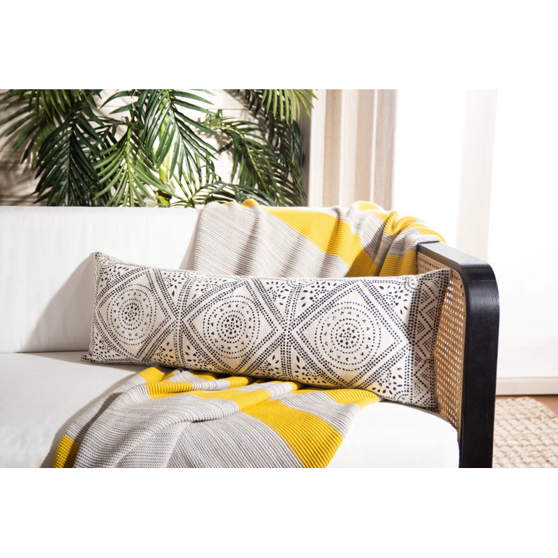 Geometric Cotton Throw Pillow, Beige/Black