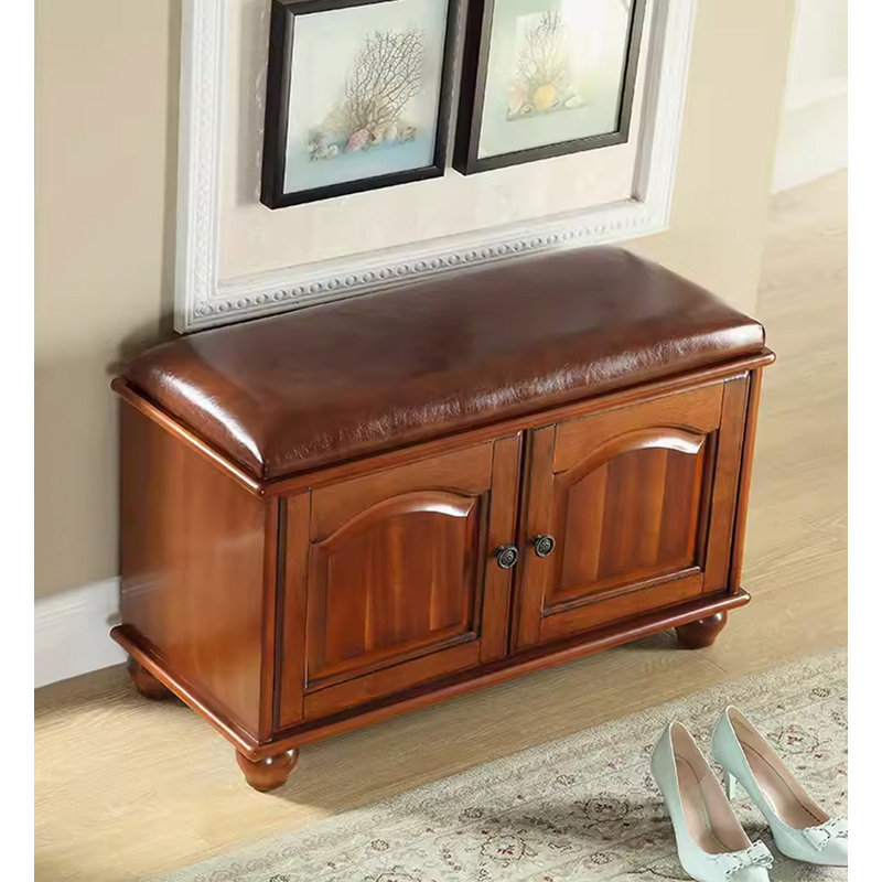 Solid Rubberwood Shoe Cabinet with Seating, 19.7"H x  23.6"W x  13.8"D