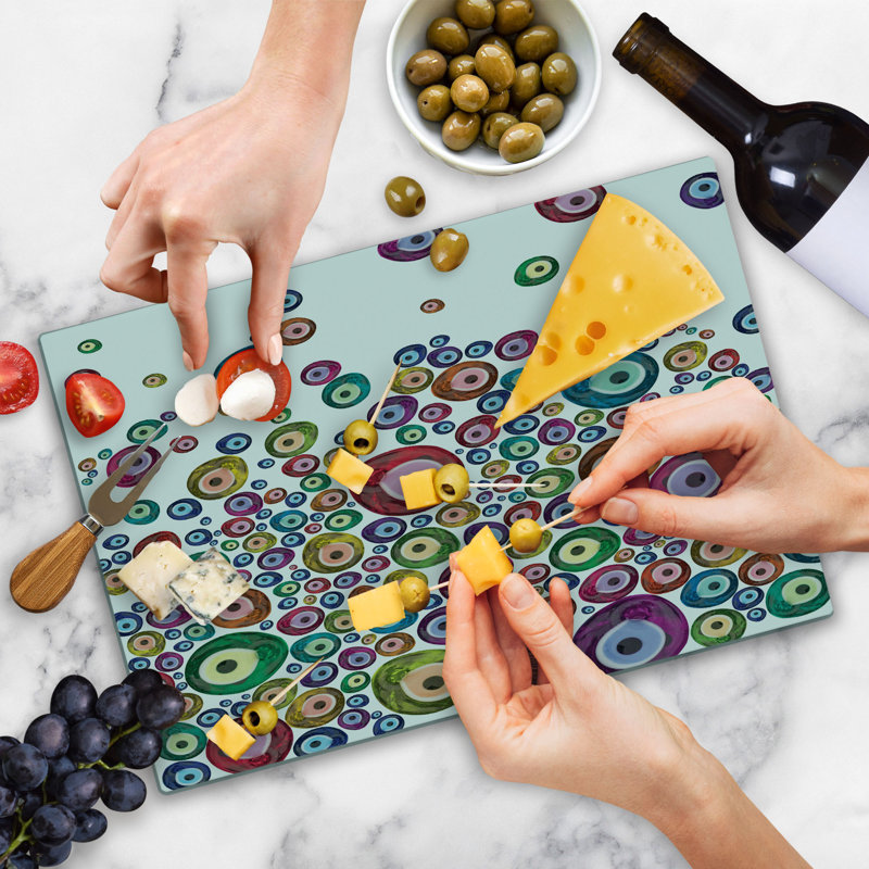 Ambesonne Ethnic Cutting Board Large Size Evil Eye Pattern Multicolor