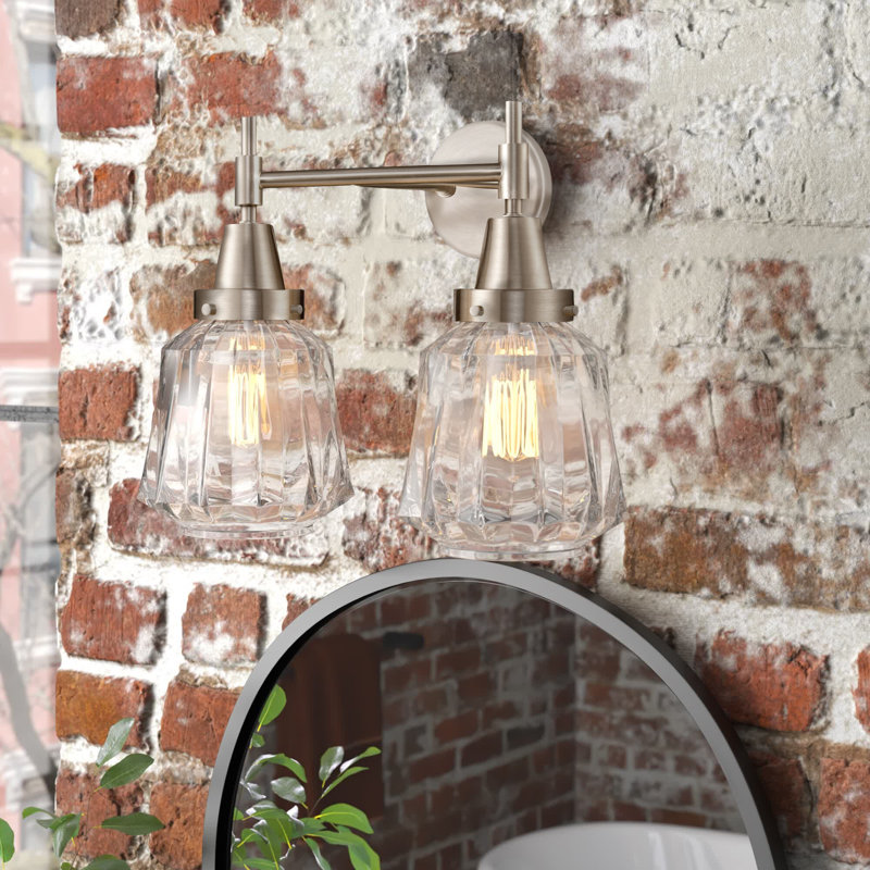 Éclairage pour meuble-lavabo à 2 lumières à intensité variable Gayle, Nickel satiné, Transparent, Ampoule non incluse