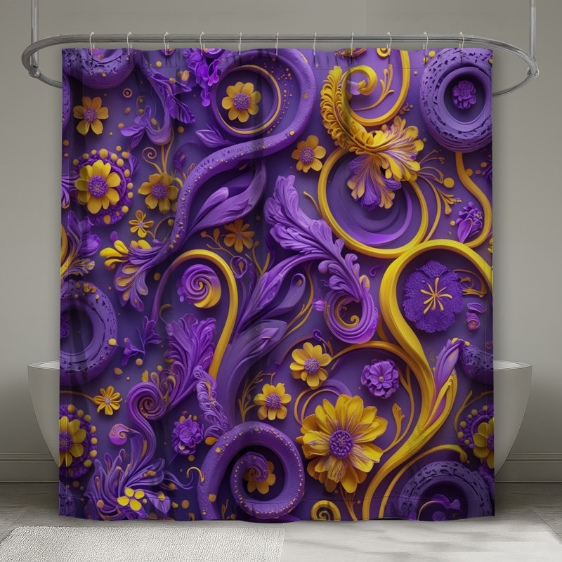 Purple Yellow Swirls Shower Curtains Extra Long, 70in W x 93in H