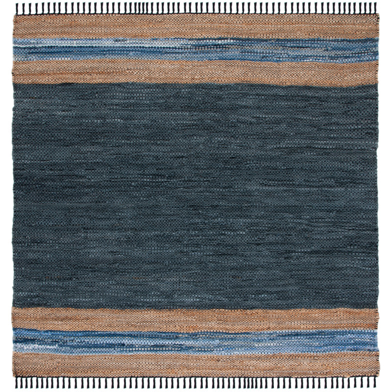 Tapis bleu / beige tissé à la main Patrick, Carré 4 pi