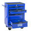 Chariot à outils à 5 tiroirs en noir et bleu, coffre à roulettes en acier, chargement de 15 kg, glissières à roulement, 4 roues avec dispositif de verrouillage pour un fonctionnement sécuritaire - roues pivotantes en métal bleu de 20 po, organisation soignée-1511110634