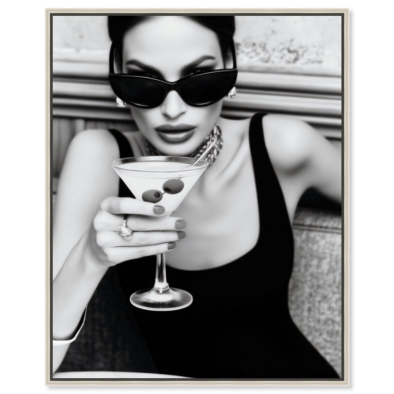 Midnight Sip Food & Beverages Canvas Print by Oliver Gal, Black Frame, 16 x 20, 31"H x 37"W, Silver Floater Frame