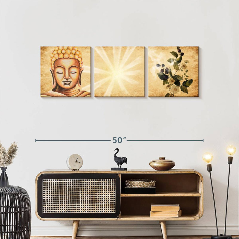Radiant Buddha, reproduction d'art sur toile, H 15 po x l 47 po x P 1,25 po