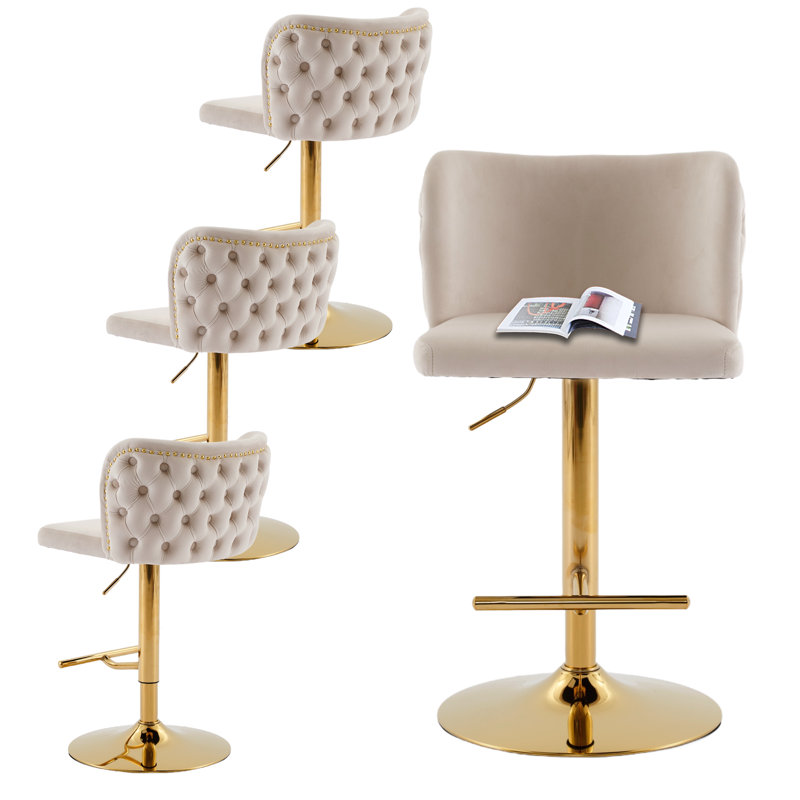 Ensemble de 4 tabourets de bar modernes en velours pivotant à hauteur ajustable, Beige