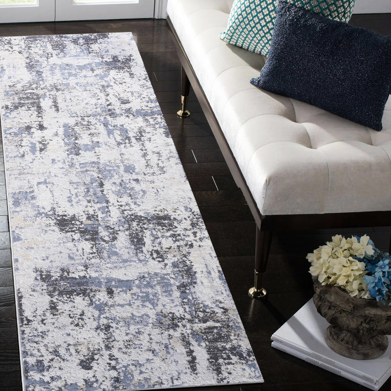 2X8 Abstract Grey Area Rug, Non-Shedding Stain For Dining Decor Rug In Grey, Home Office Study, Runner 2'1" x 8'2"