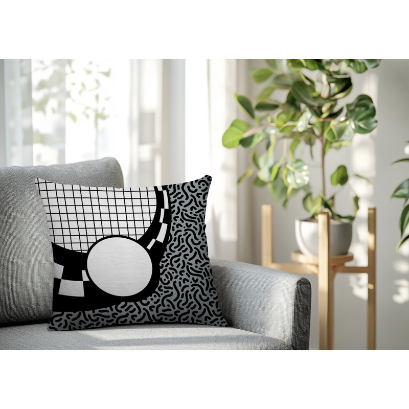 Coussin carré intérieur / extérieur Trix Abstract, Carré 16 po, Gris