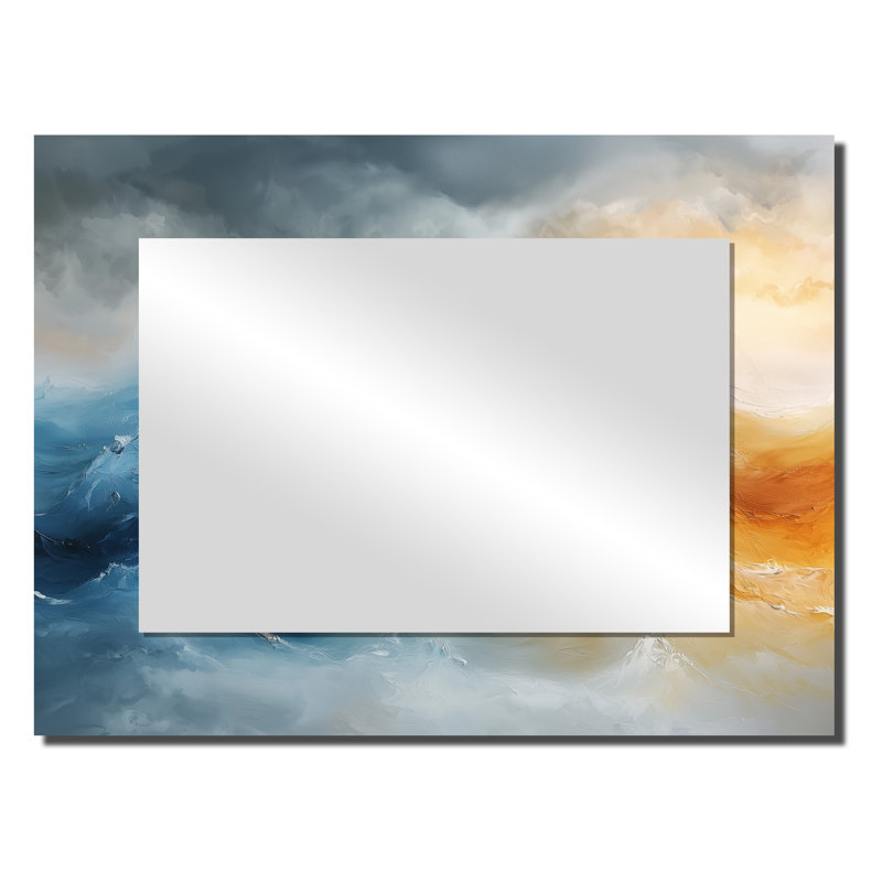 Dream Blue Coastal Waves Turbulence II - Art mural miroir minimaliste - imprimé sur métal, 24 po x 32 po