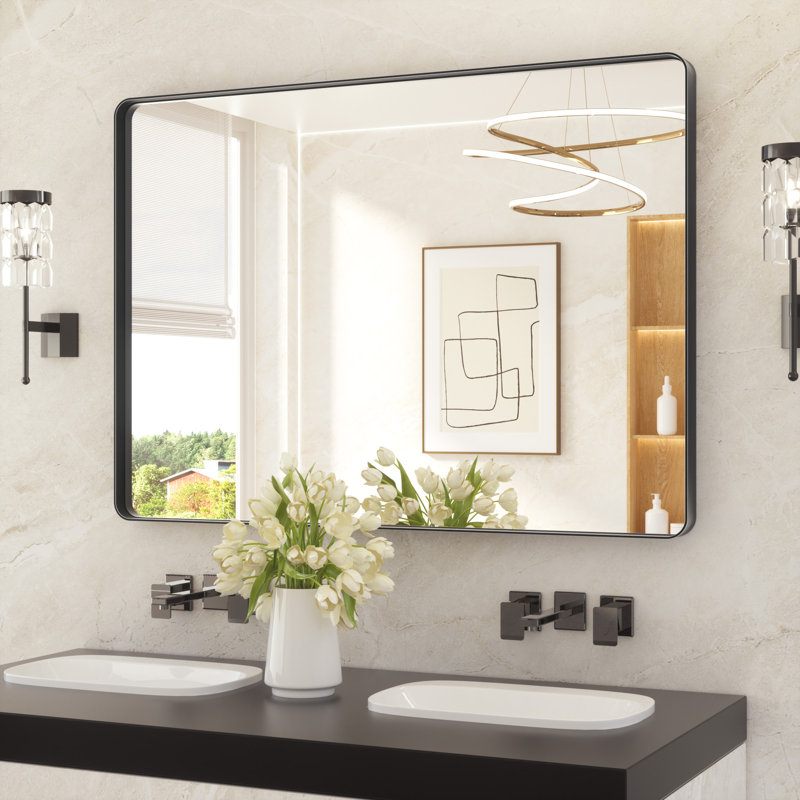 Miroir de salle de bain plombier en aluminium incassable et résistant à la rouille , Noir mat, 36 po x 48 po, Rectangulaire