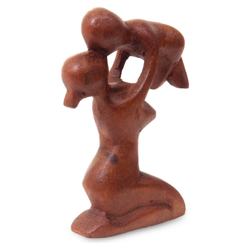 Ensemble de 2 ornements en bois sculpté à la main en bois ludique mère et baby