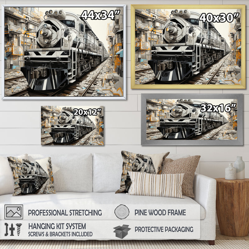 «Gray Train», impression géométrique sur toile, H 24 po x l 32 po x P 1 po, Toile tendue