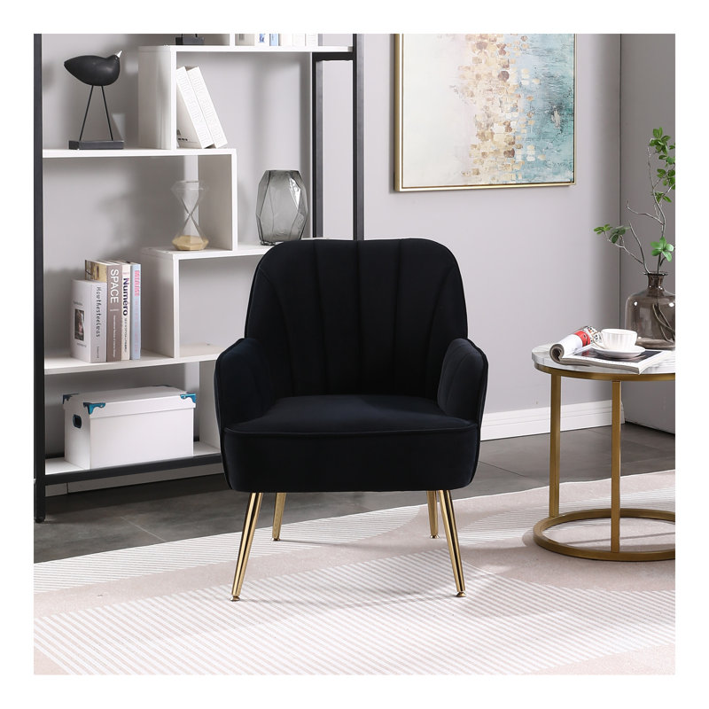 Fauteuil en sherpa de style moderne Mid-Century, Noir, Doré