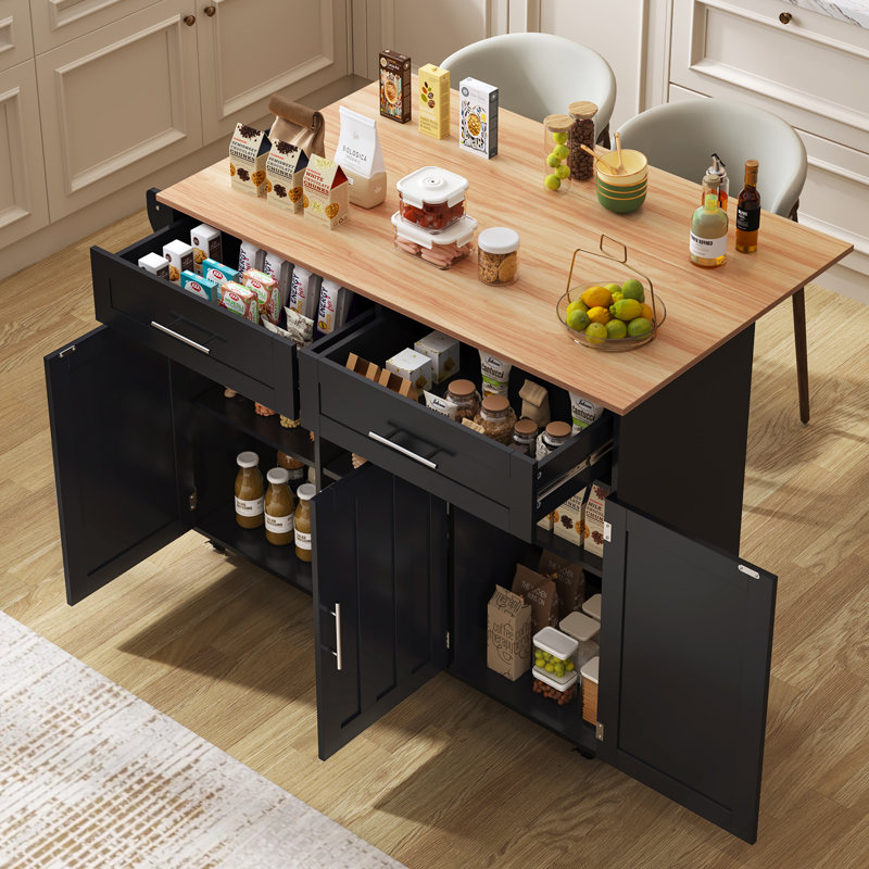 Wood Kitchen Island, Black