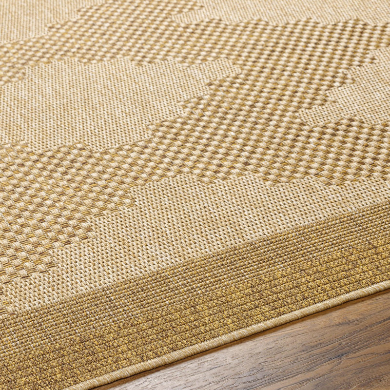 Jemichael Geometric Machine Woven Polypropylene Area Rug in Beige/Orange, Square 7'10"
