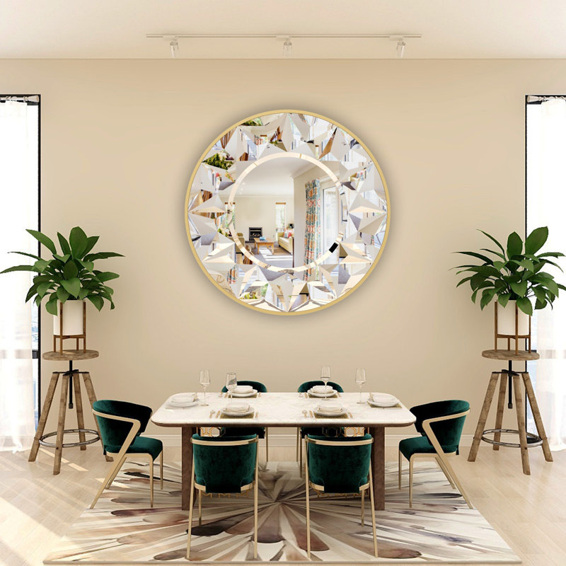Adenike Engineered Wood Flat Wall Mirror, Gold, 85cm H x 85cm W