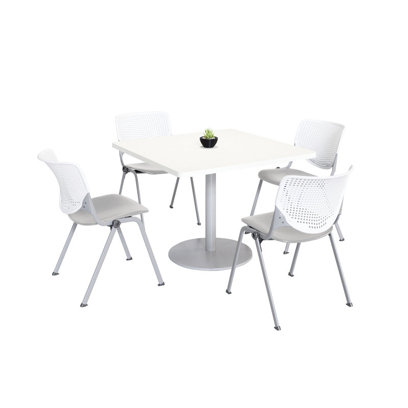 Ensemble de table de salle à manger et de chaise Kool Mode, H 29 po x L 36 po x l 36 po, Gris clair / Blanc, Blanc