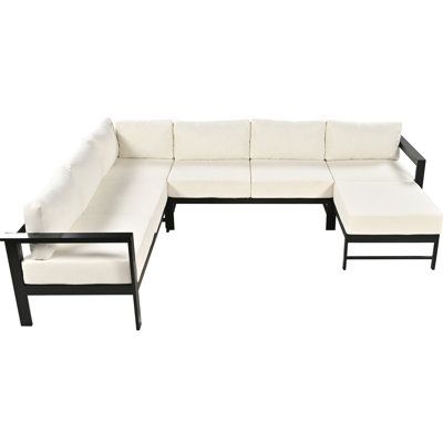 6 U-Shaped Outdoor - White Aluminum With Cushions, Perfect For Gardens, Backyards & Balconies, Easy To Put Together 6 Cozy Seat Cushions And Balconies Simple Assembly Steps