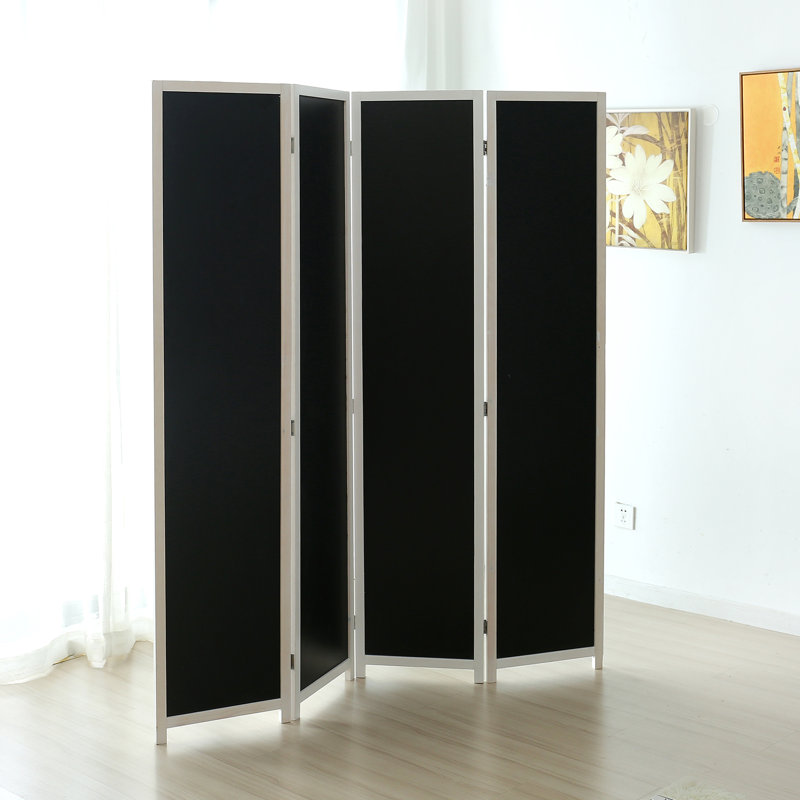 180Cm W x 160Cm H 4 - Panel Solid Wood Room Divider, Black