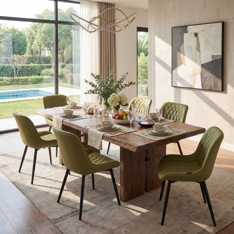 Modern Dining Chairs Faux Leather Upholstered Kitchen Chairs Side Chair With Metal Legs, Avocado Green