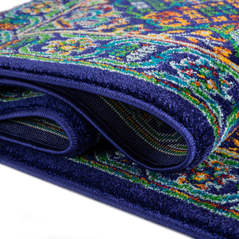 Oval Oriental Navy/Blue/Yellow Area Rug, Rectangle 9' x 12'