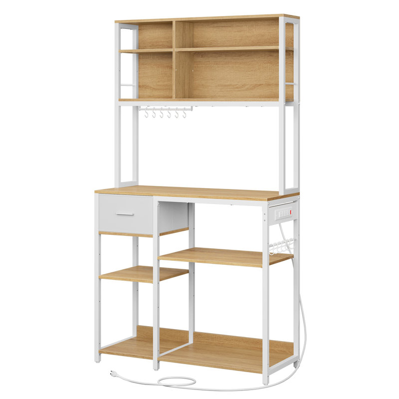 Coffee Bar With Adjustable Storage Shelves, White/Gold