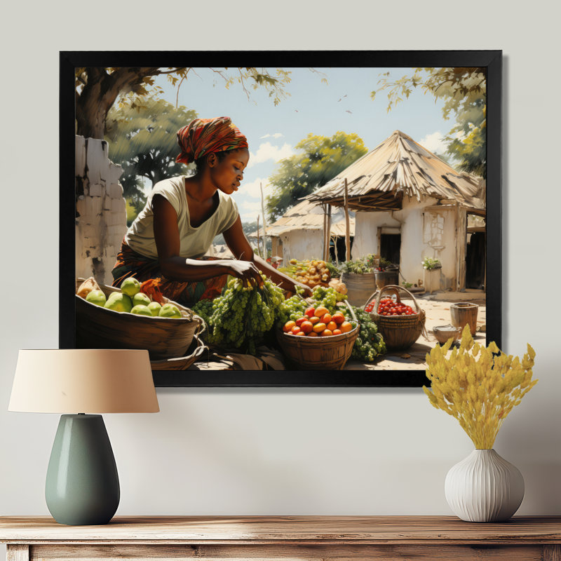 «African Vibrant Market III», reproduction sur toile, H 24 po x l 32 po x P 1 po, Cadre simple noir