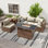 Ensemble de conversation modulaire en rotin Babak avec foyer et table basse