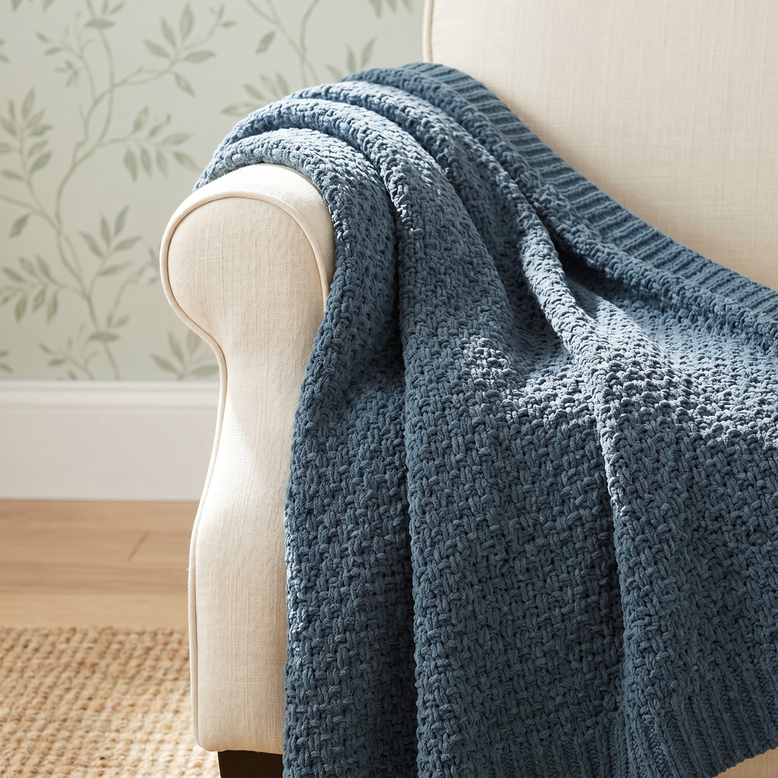 Chunky Chenille Weighted Throw Blanket, Stormy Blue, 60" L x 50" W