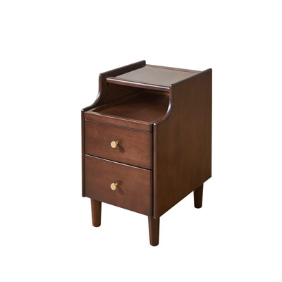 Solid Wood Nightstand With Two Drawers And Pull-Out Panel Storage Bedside Table And Sofa Side Table