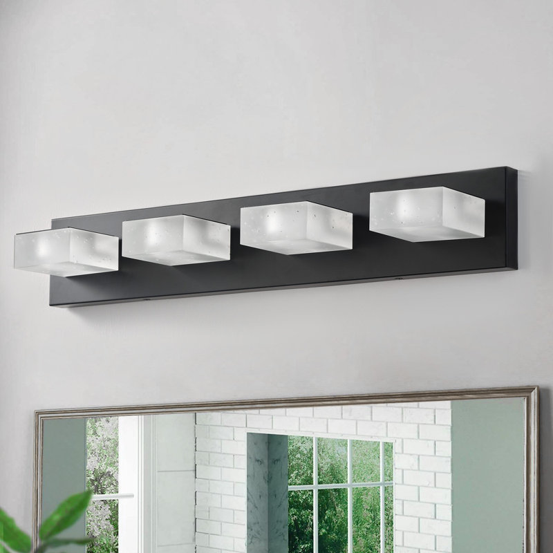 Phare miroir en fer forgé 4 lumières DEL en verre forgé noir à intensité variable
