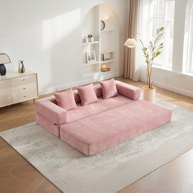 Canapé-lit pliant de 78 po avec accoudoirs amovibles en forme de L, canapé-lit modulaire en chenille désossé escamotable, canapé-lit pliable en mousse à mémoire de forme pour petits espaces