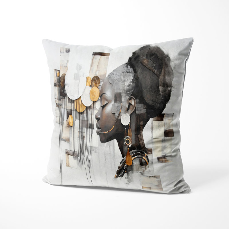 Spiritual Aura Of African Art IV Decorative Cushion - African Throw Cushion, 16"H x 16"W