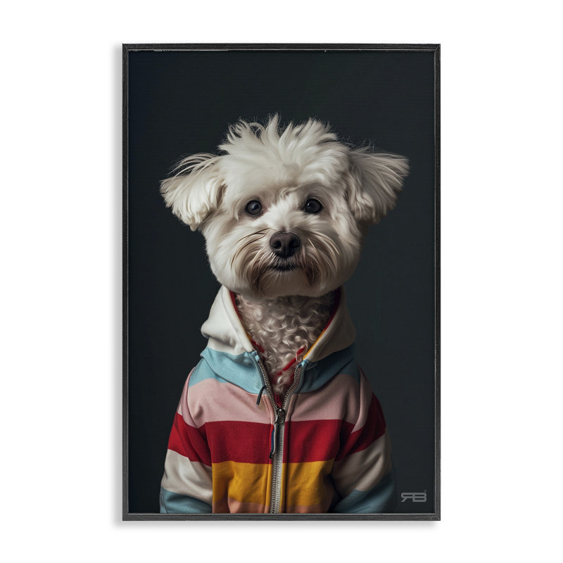Terrier avec giclée par Roozbeh Bahramali, H 18 po x l 12 po, Giclée encadrée noir minuit