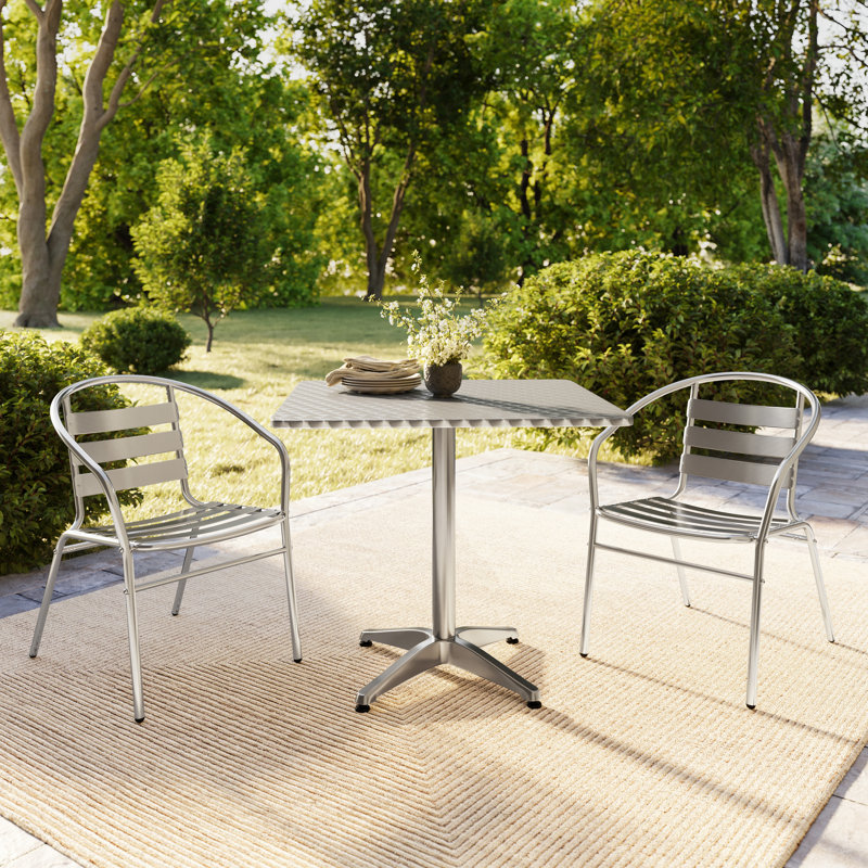 Ensemble de table carrée d'intérieur / extérieur Gearard, H 27,25 po x l 31,5 po x P 31,5 po, Argent