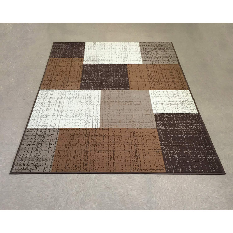 Tapis géométrique à carrés contemporains, Rectangle 7 pi 10 po x 9 pi 10 po