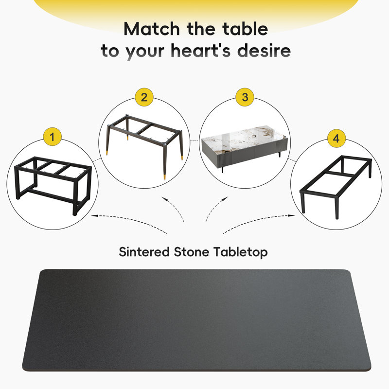 Black Sintered Stone Rectangular Beveled Edge Ceramics Table Top