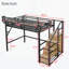 Lit mezzanine avec tablettes de rangement et garde-robe