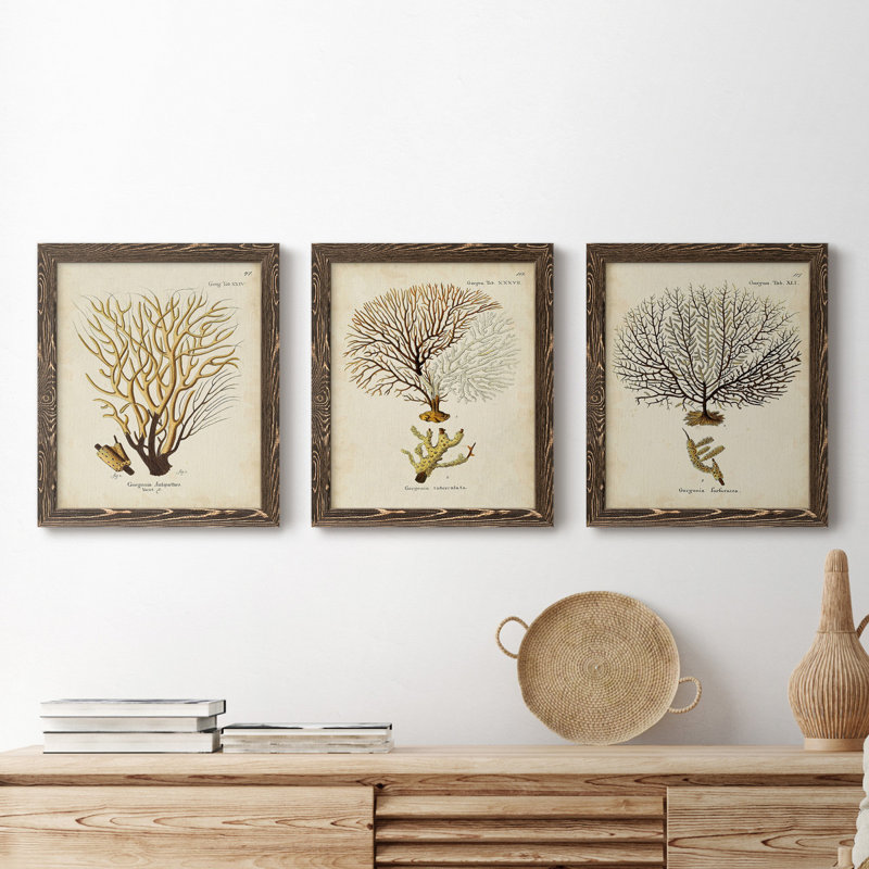 «Tincture I», ensemble de 3 peintures sur toile encadrées, H 20 po x l 51 po x P 1,5 po, Noyer