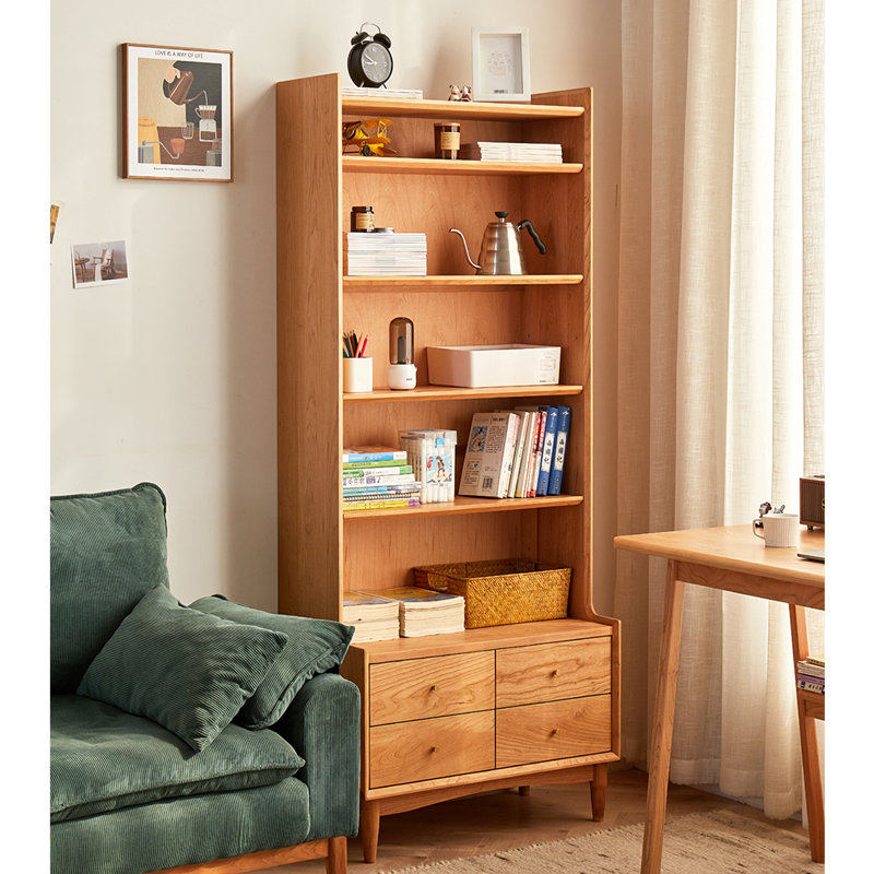 Bibliothèque simple en bois de cerisier simple, (6 tablettes) H 68,9 po x l 23,6 po x P 17,7 po