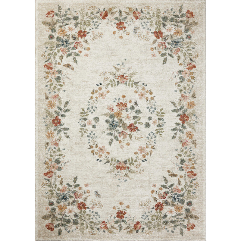Laurel Cream Floral Synthetic Easy Care Area Rug 3'11" x 5'7"