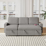 85.8"" L-Shaped Pull Out Sleeper Sofa | Convertible Sofa Bed with Plush Cushions | Storage Chaise + Racks for Ample Organizing | Built-in USB & Type-C Ports | Ideal for Living Room, Guest Room & Small Spaces