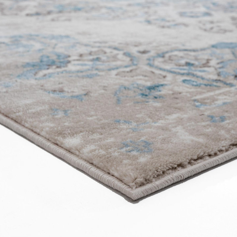 Tapis floral bleu / ivoire en polypropylène tissé à la main Rectangle, Rectangle 5 pi 2 po x 7 pi 2 po